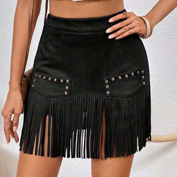 BellanBlue Dresses & Skirts - Western Fringe Hem Studded Mini Skirt